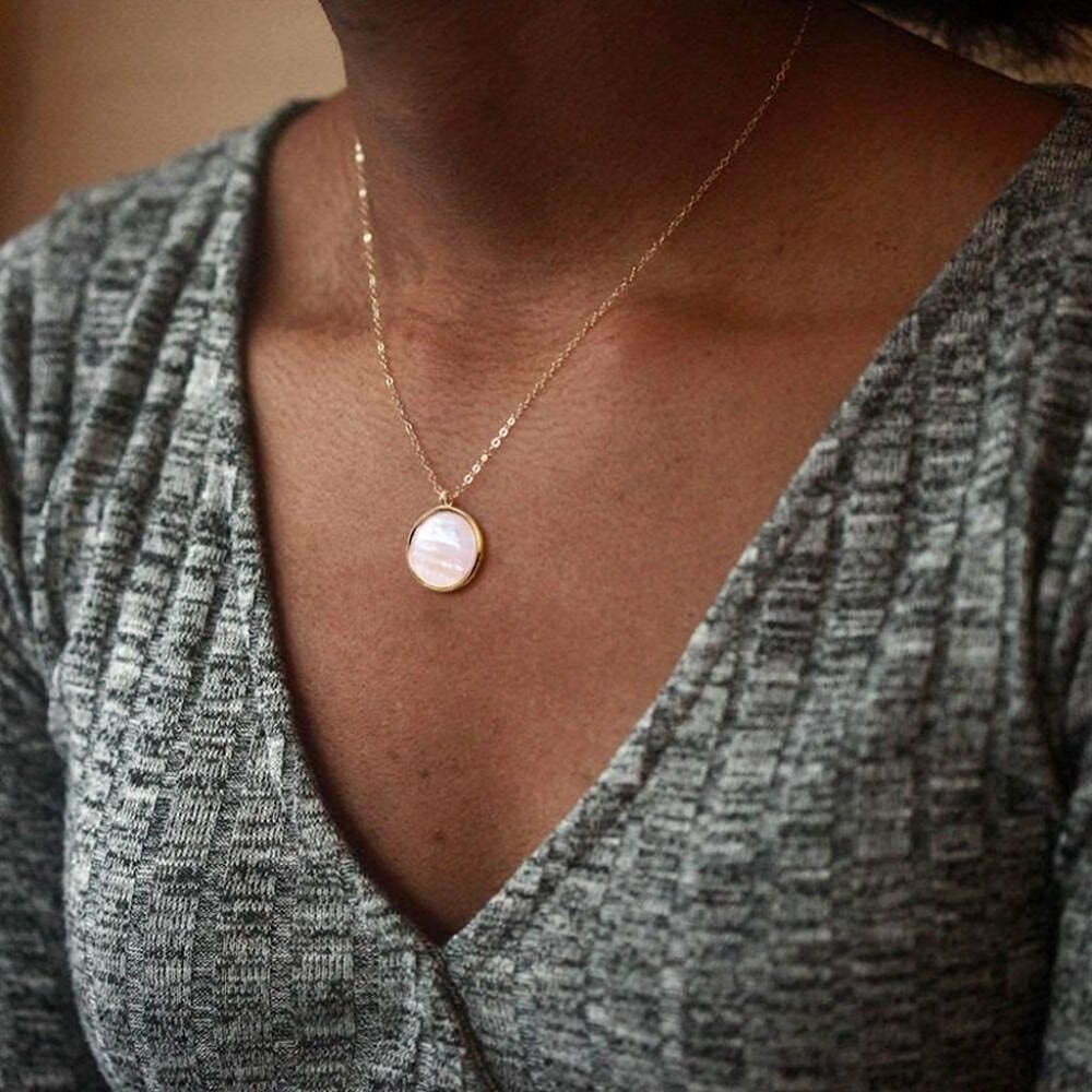 14k Gold Plated Mother of Pearl Shell Pendant Necklaces for Women Girls - Picture 5 of 7